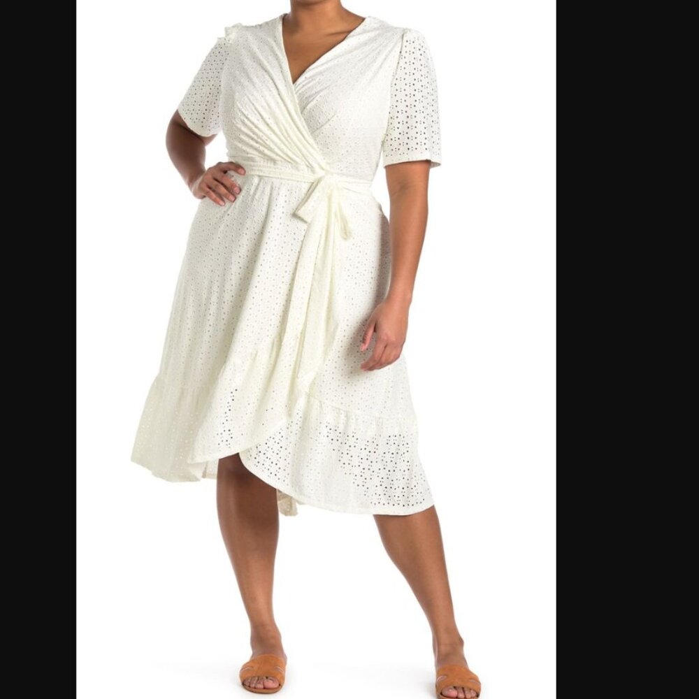 NWT White Eyelet Dress Faux Wrap Size 20W - Picture 5 of 15